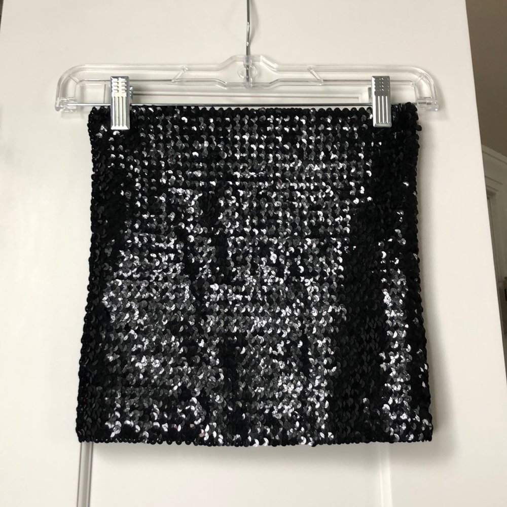 Black Sequin Tube Top - Elegant Party Crop